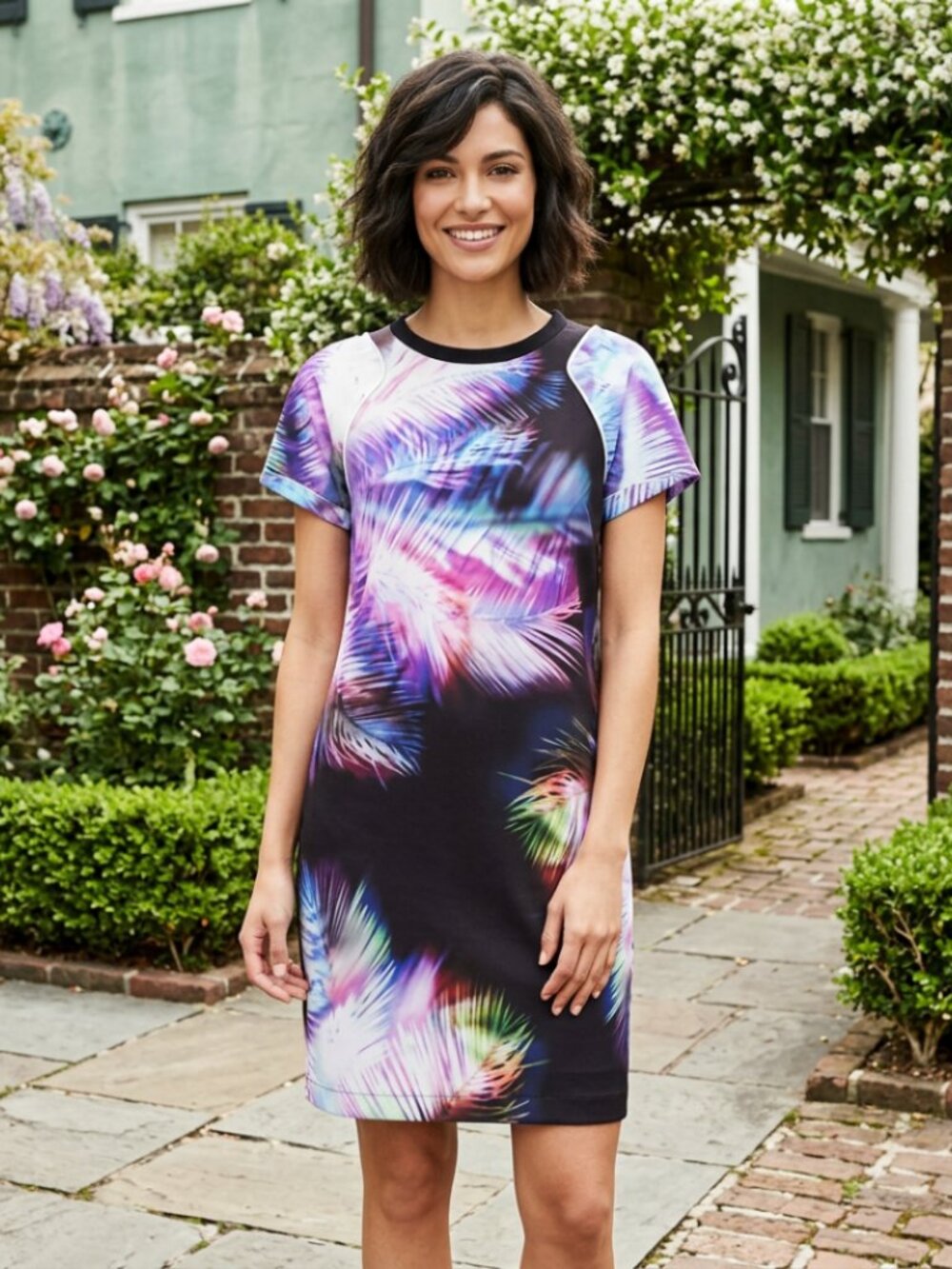 Sandro Paris palm print sheath dress